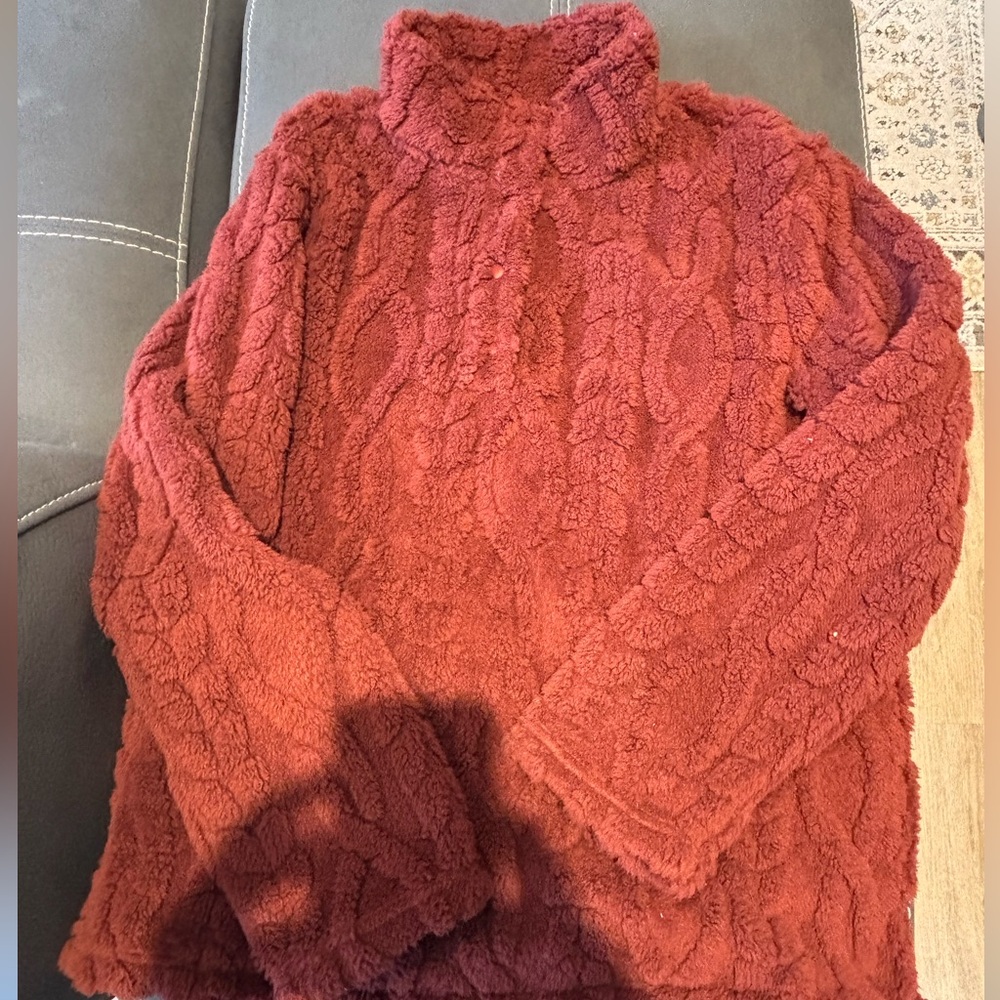 32 Degrees Women's Cable Sherpa Pullover - Rust - Picture 2 of 3